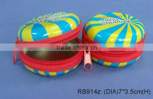 Cute round zipper packing tin box/Gifts box