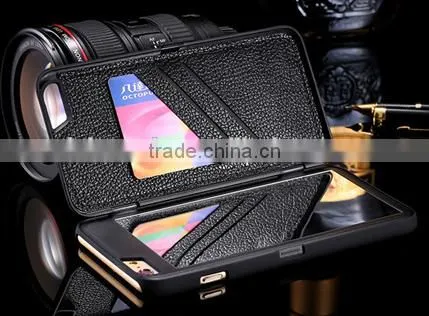 3D Water Flip PU Leather Case For iPhone 6 6S Wallet Mirror Case Dual Layer Card Slot Cover for iphone6 Plus