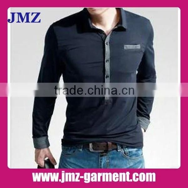 100% cotton black popular long sleeve polo shirt for men