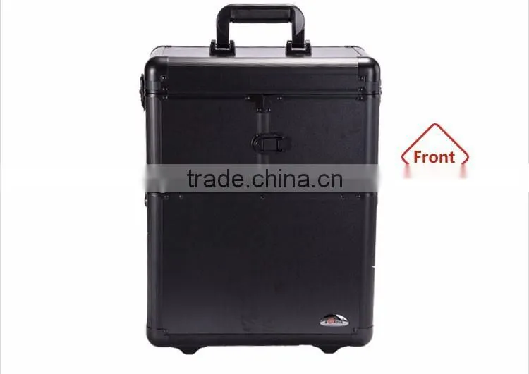 China Wholesale High Quality Aluminum Trolley Portable Makeup Cases Rolling Cosmetic Boxes