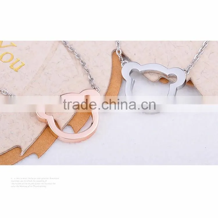 Charm Teddy Bear with Rose Gold Plated Pendant Women Stainless Steel Necklace