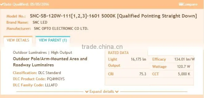 DLC/UL/cUL Certification and Cold White Color Temperature led parking lot lighting 120w China manufactory