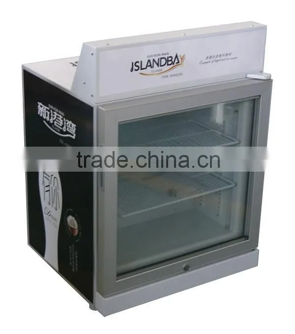 Single temperature 70lt glass door display ice cream refrigerator show case for sale in china