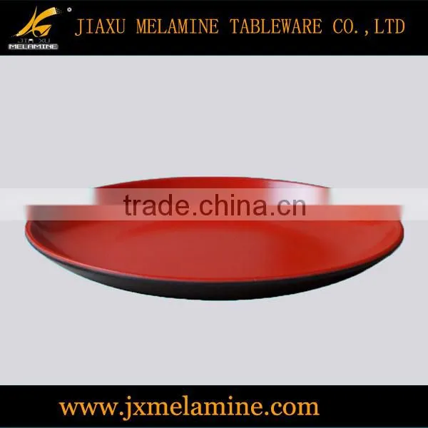 melamine ware red and black color round dish