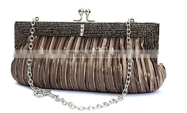 High Quality ladies evening party bag plicated satin clutch evening bags