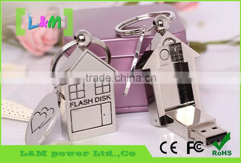 metal house usb flash drive,OEM house shape usb,metal usb with keychain