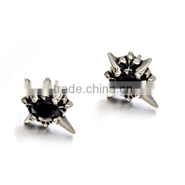 Pointy earrings mens fashion stainless steel black restone earrings jewelry