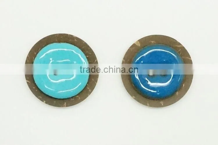 Fancy 2 Holes Round Blue, Light Blue Oil Enameling Coconut Shell Button