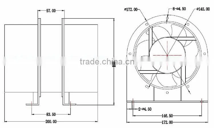 HA1751B2HL 2500RPM 323m3/h Protection class IP44 axial flow pipe duct fan