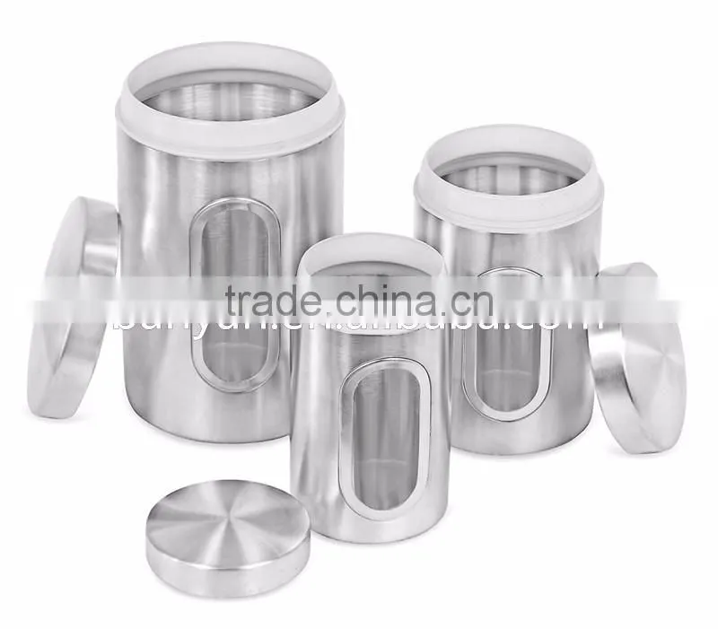3PCS Kitchen Food Coffee Tea Sugar Flour Stainless Steel Storage Canisters
