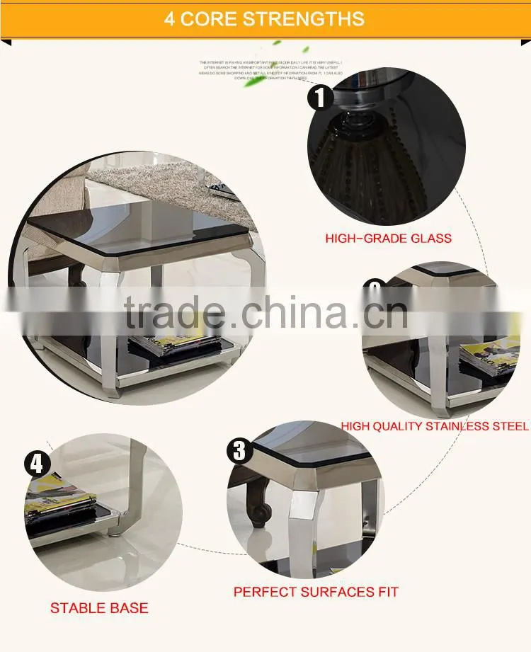 D333 Modern Stainless Steel Furniture Tempered Glass Mirror Side Table