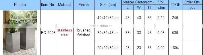 FO-9006 Outdoor Square Stainless Steel Flower Container