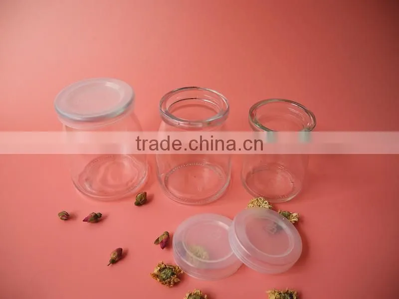 top grade cute glass pudding jar with white plastic lid