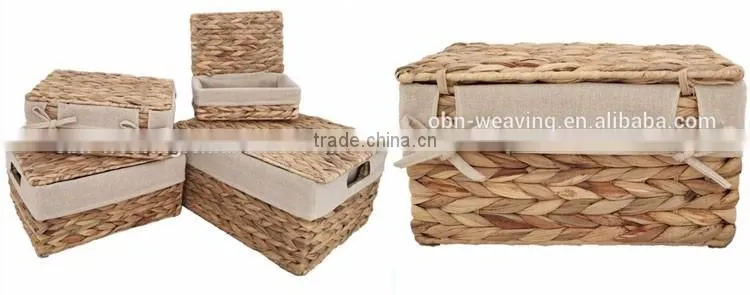 Wholesale customized household handmade water hyacinth basket with lid for storage