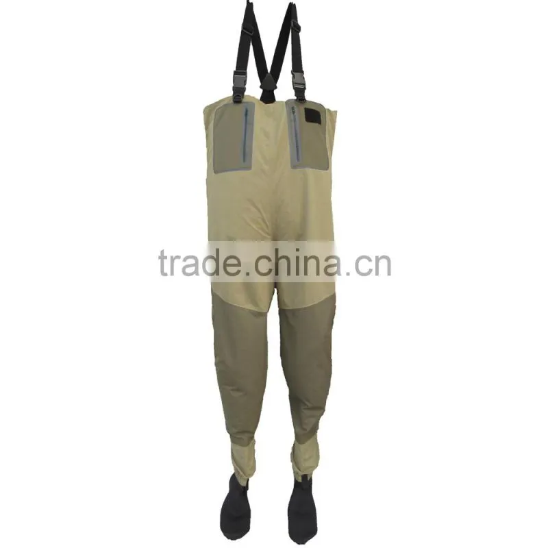 5 layers fishing wader suits pants waterproof breathable nylon pants with water repllent pocket