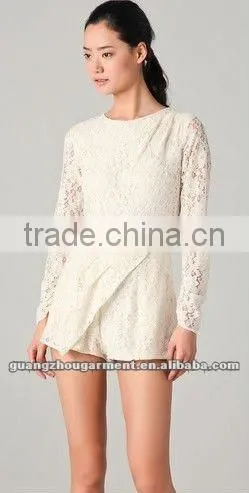 Crew-neck long sleeve lace jumpsuit/rompers