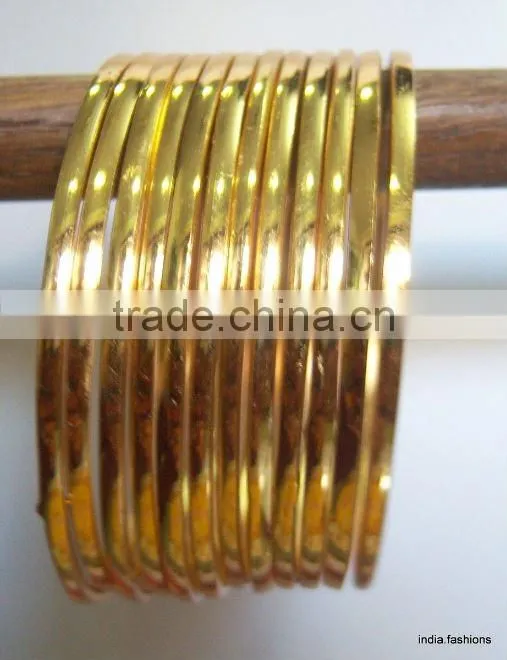 Set of 4 GOLD tone INDIAN BRACELET BANGLES KADA #D22