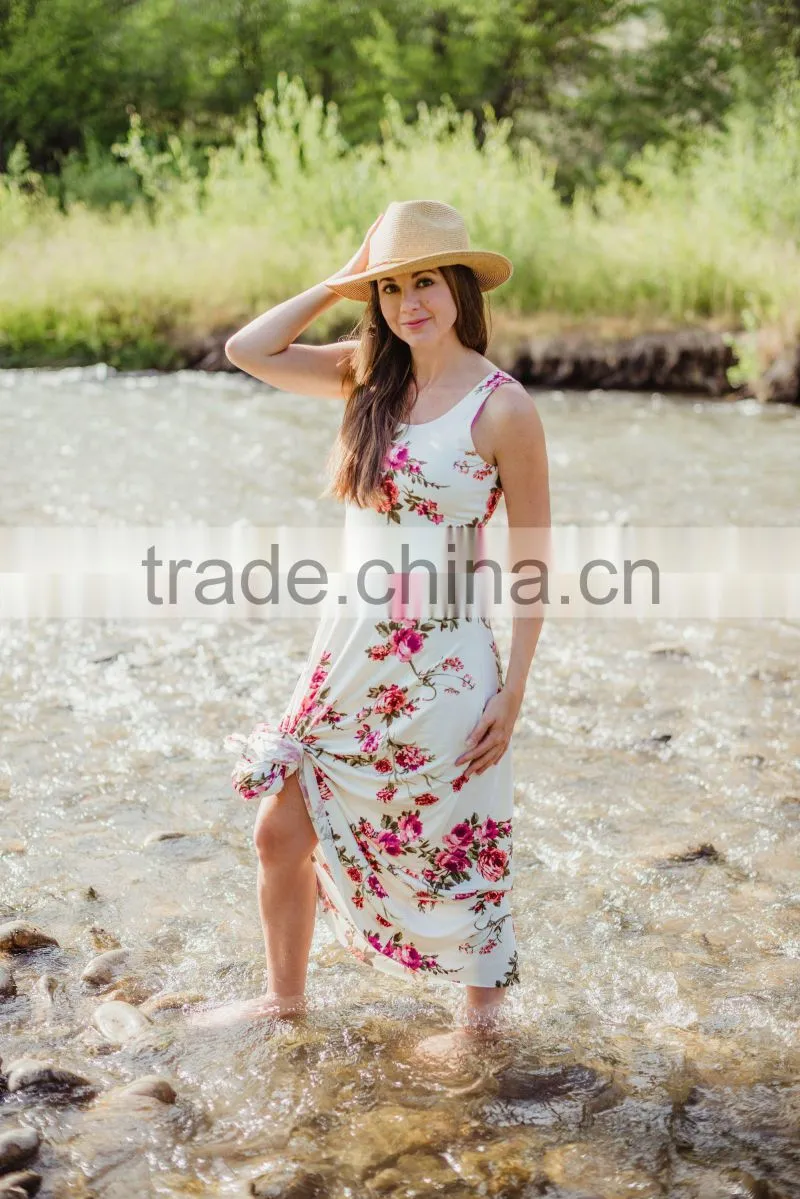 Match Mom And Daughter Clothing Mommy And Me Vintage Style Beach Dress With Flower