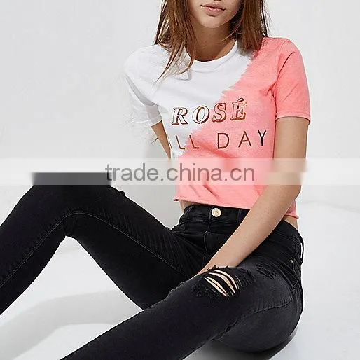 2017 o-neck new fashion design mix color casual crop top for woman
