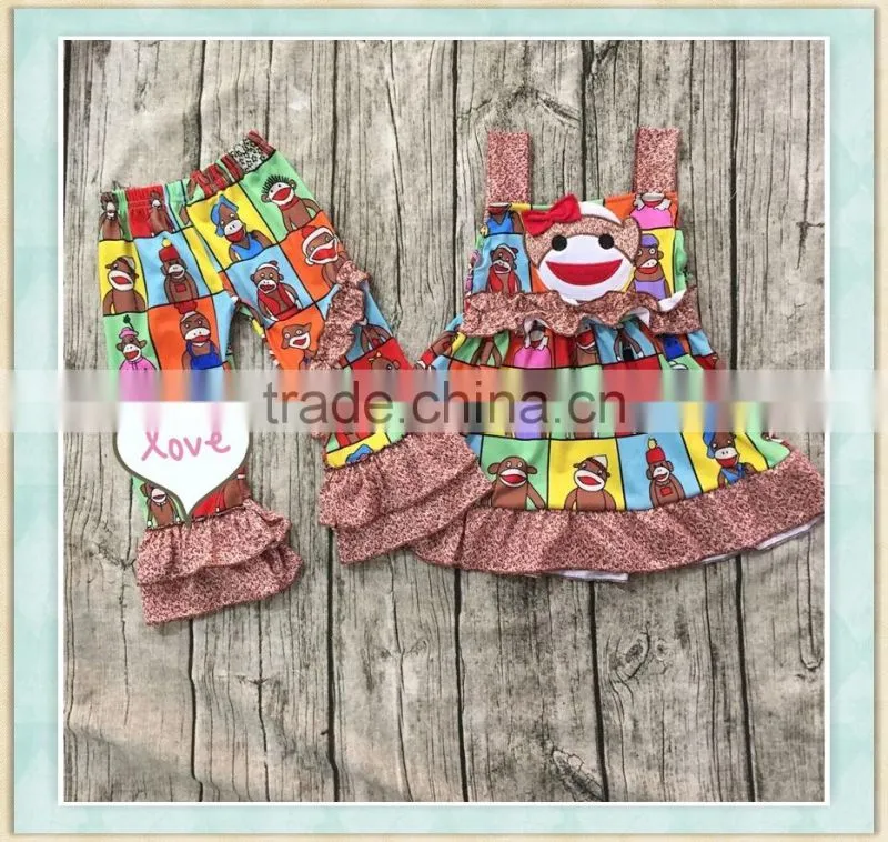 Ibear store new production kid clothes shoulder vest and long pants toddler boutique clothing