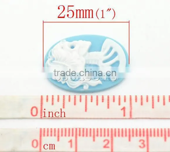 Skyblue Resin Halloween Skull Pattern Oval Cameo 25x18mm(1"x3/4"), sold per packet of 50
