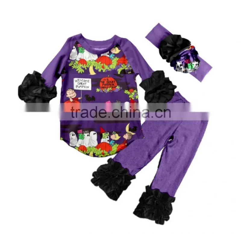 New Halloween Boutique Raglan Outfits Toddlers Girls Fall Ruffle Clothes Sets Girls Halloween Giggle Moon Remake Outfits