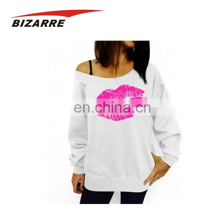 Ladies Long Sleeve Sublimation Printed Off Shoulder Hoodie