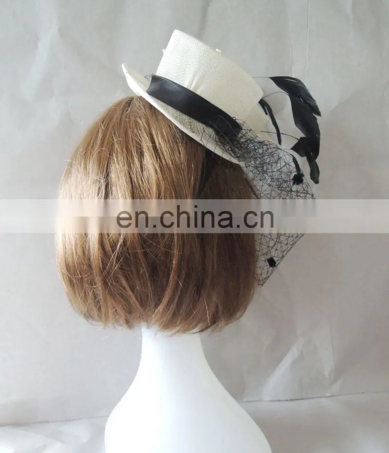 2014 Sinamay Fascinator white Hat Headband Bridal Church Derby Cocktail