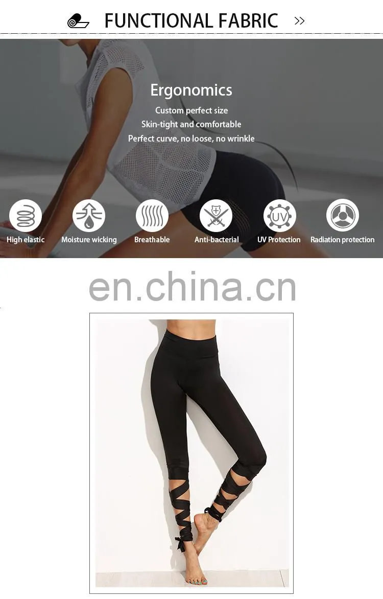 Adjustable wrap hem nylon cotton elastane yoga dance women capri leggings tights