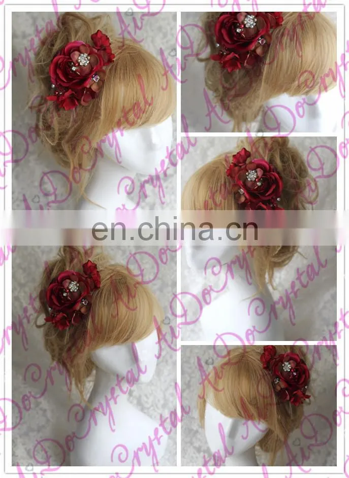 Aidocrystal SALE Wedding Accessory Red Hair Clip Bridal Accessory Hair Flower Clip, handmade wine red flower hair clip Shenzhen