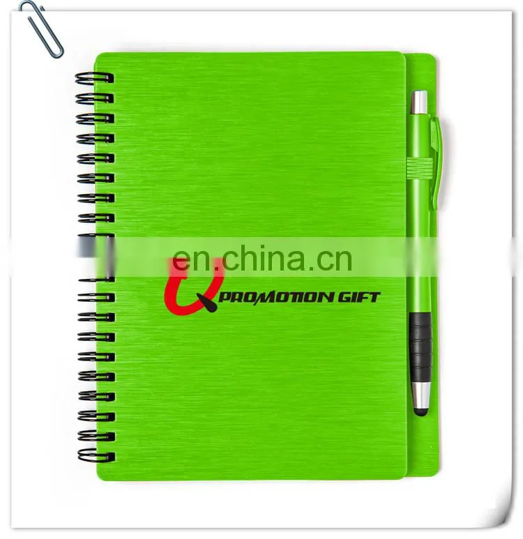 mercury spiral round 70sheets lined notebook set with stylus ball pen and solid metallic textured cover