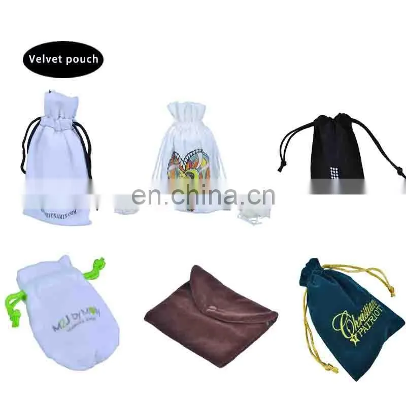 Custom printed velvet drawstring pouch fabric gift bags wholesale