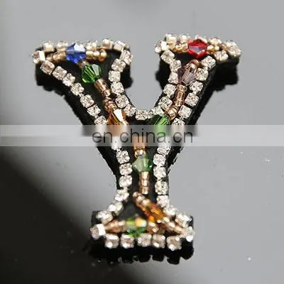 2018 Handmade English Letters alphabet Rhinestones beads patches applique sew on beading applique clothes