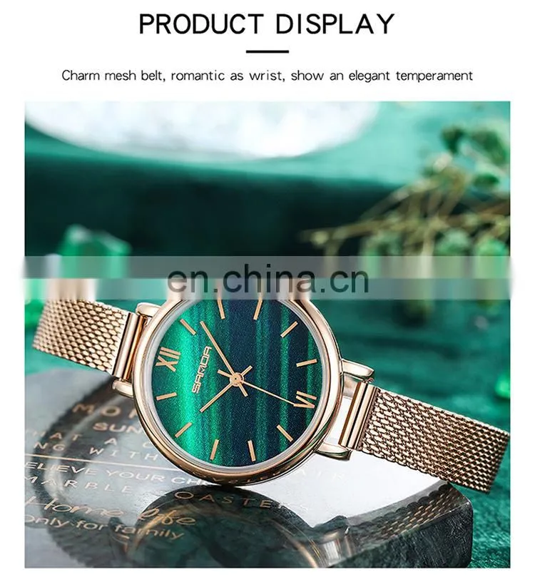 Sanda P1055 Vintage Women Quartz Wristwatch Set Stainless Steel Mesh Analog Simple Design Western Watches Ladies