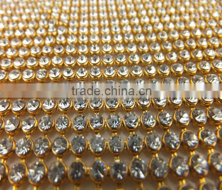 New Fashion Golden Base Iron On Crystal Rhinestone Mesh Trim