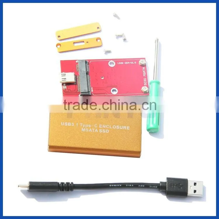 Aluminium mSATA SSD box USB3.1 type C Gen 2 to 3050 mm mSATA SSD enclosure