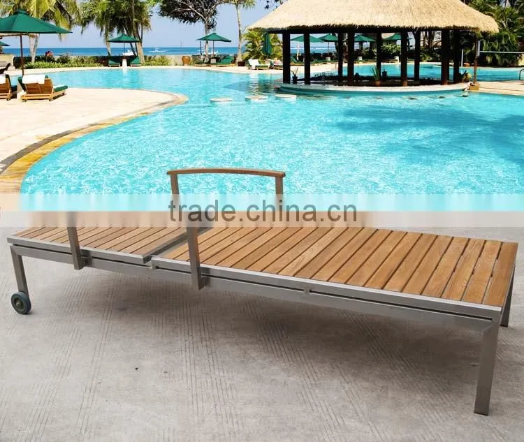 New Design Simple Leisure 1 Set Stainless Steel Teak Pool Luxury Chaise Lounge