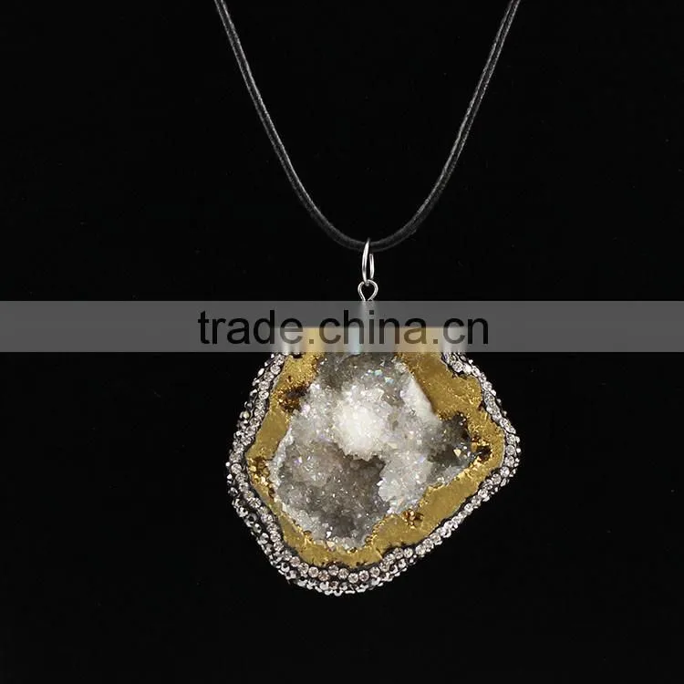 PC1614 2016 New crystal pave leopard skin agate marquise eye pendants