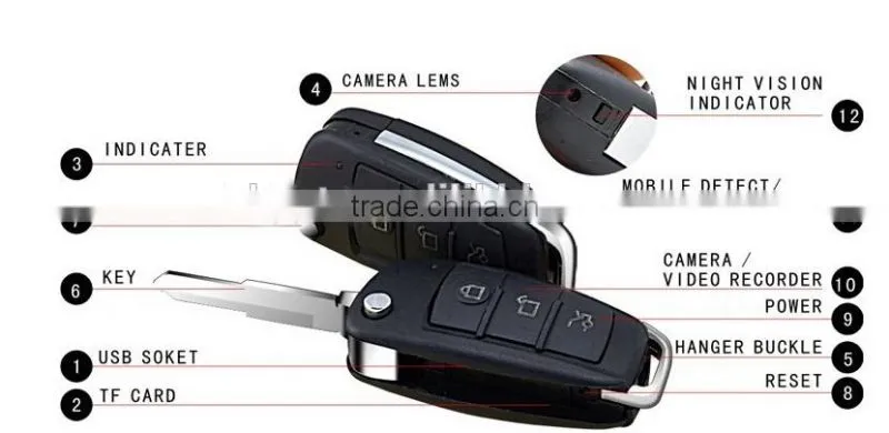 720P Audi Car key Camera Hidden camera mini keychain camera with Night Vision