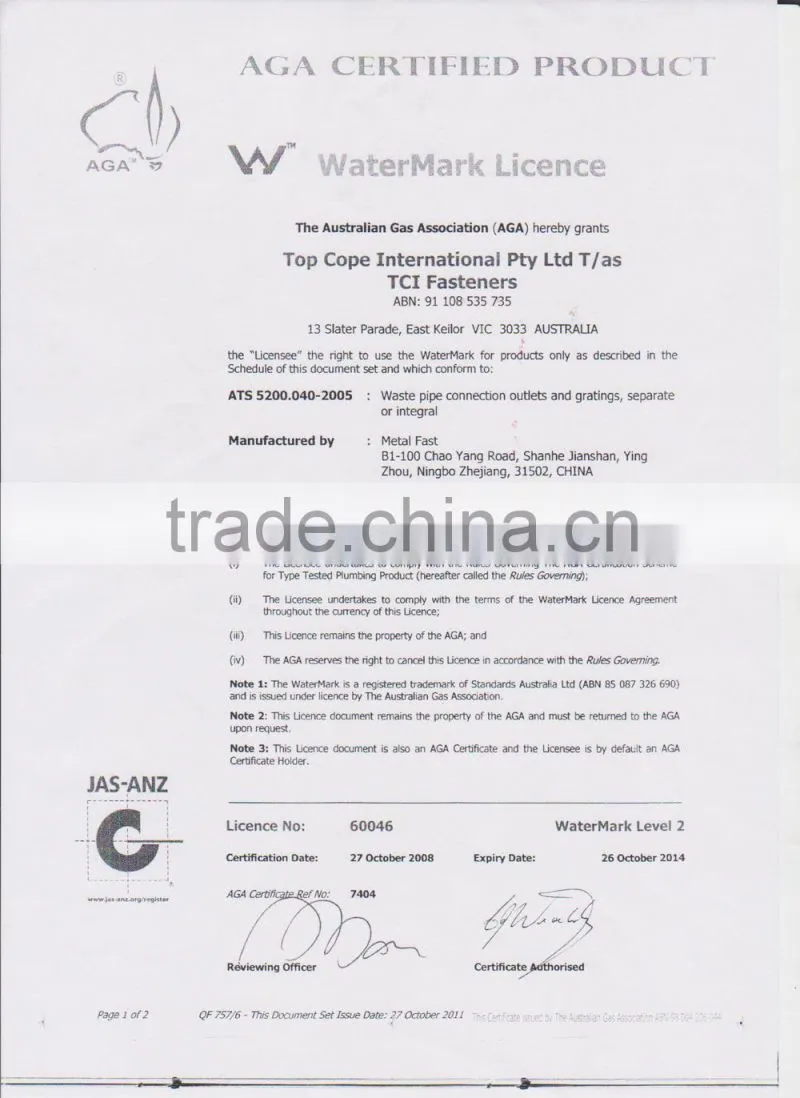 Audemar WaterMark Certification Stainless Steel Drain