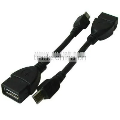 Black USB 2.0 AF to Micro USB 5 Pin Male OTG Adapter Cable, Length: 10cm