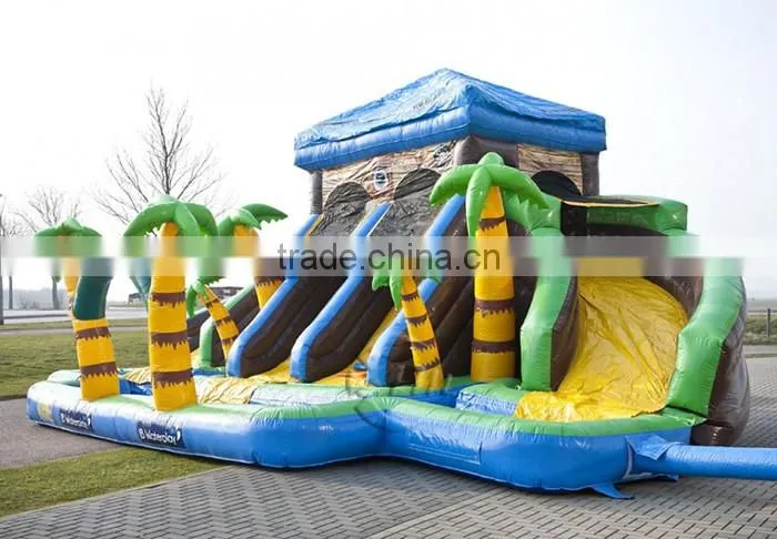New product large big kahuna inflatable plastic water slide with pool
