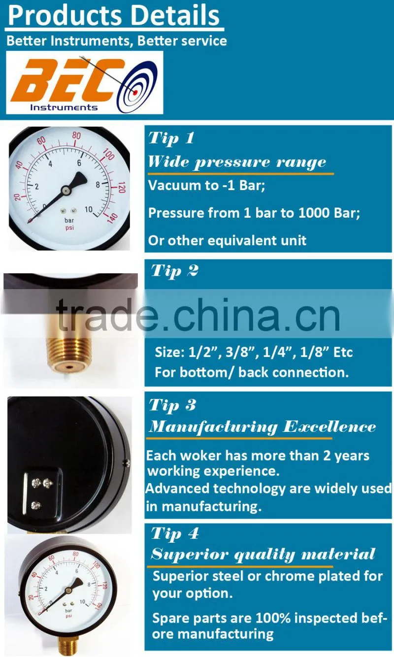 wide use best black metal air water pressure gauge manometer