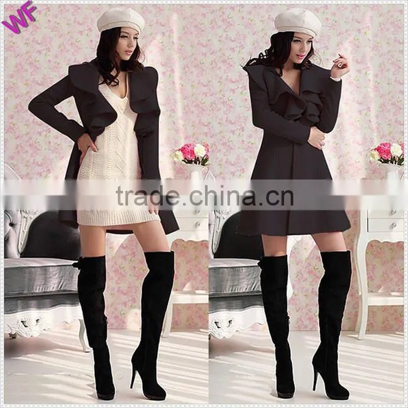 Ruffled collar flared coat woman Custom womens coat