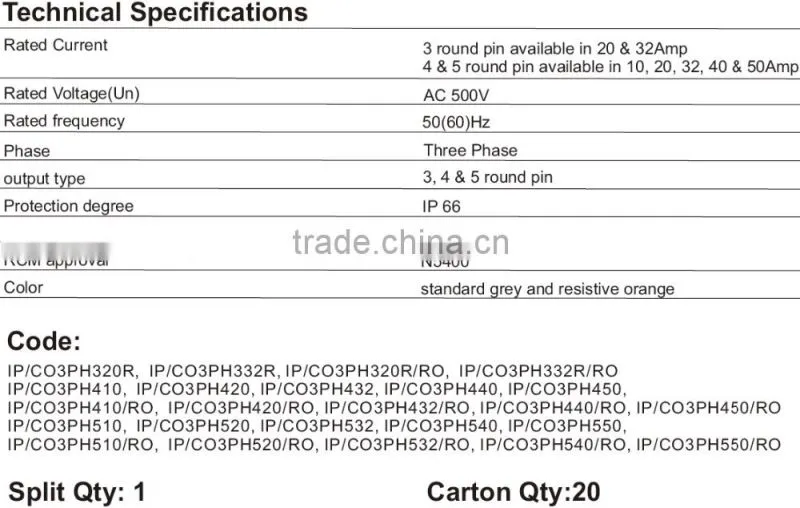 Three Phase 4 Round Pin Combo Switch & Socket 50A (Resistive Orange)
