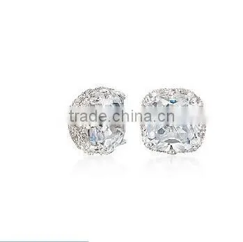 JINSE CZ Square Stud Earrings in Sterling Silver