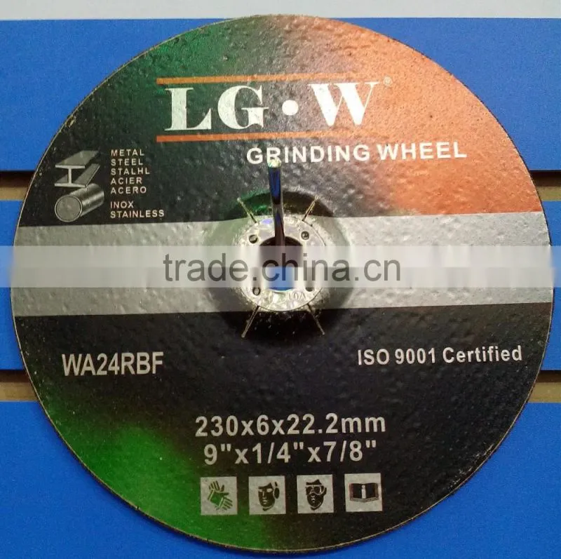 H546 230mm black Resin deoressed center grinding wheel for inox/metal from China factory