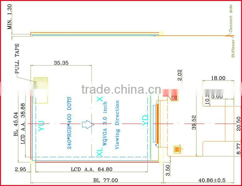3.0inch 240*400 ILI9327 sunlight readable lcd display planel with MCU interface