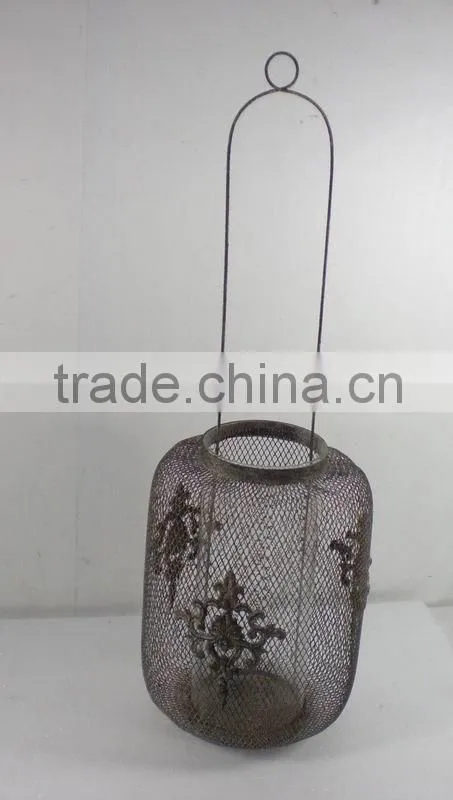 KS4308MC- round metal wire cage candle lantern w/hanger