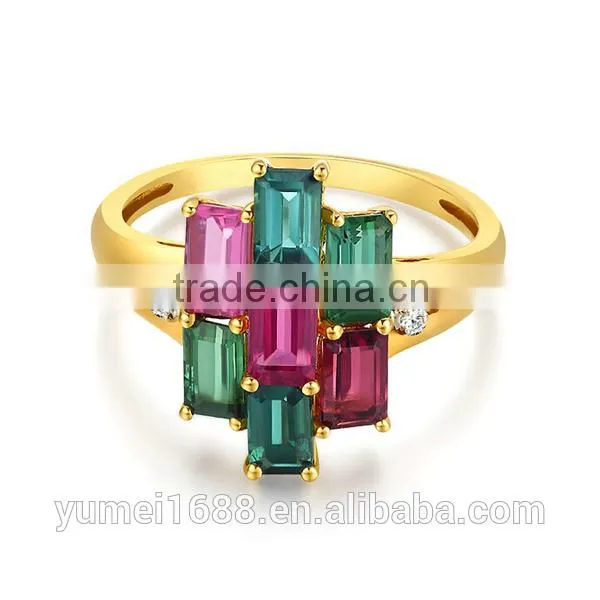 Latest Design Gold Plated Prong setting CZ Diamond Fashion Brass Wedding Ring
